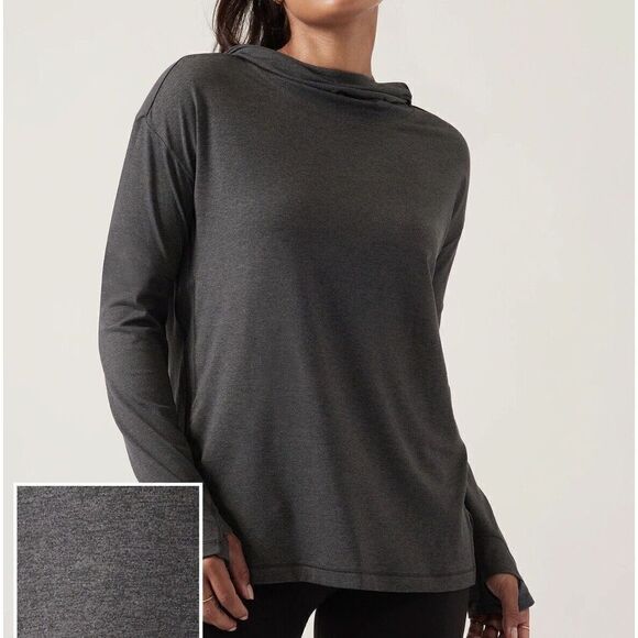 ATHLETA Womens Uptempo Elevate Hoodie Sweatshirt NEW S Black Heather Lightweight - Picture 3 of 16